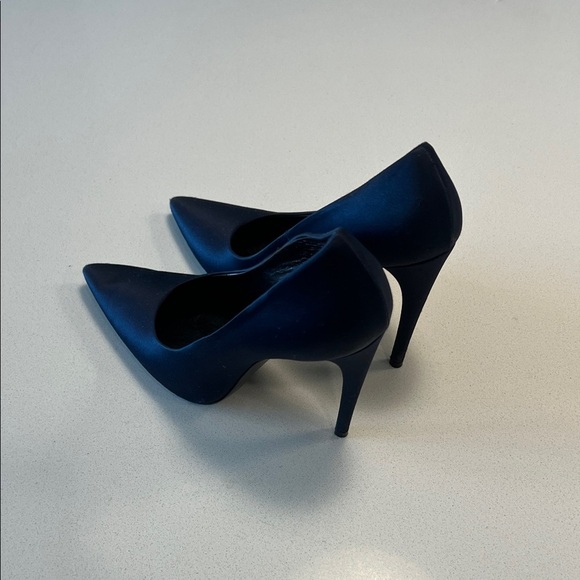 Saint Laurent Midnight Blue Satin Heels - Picture 6 of 11